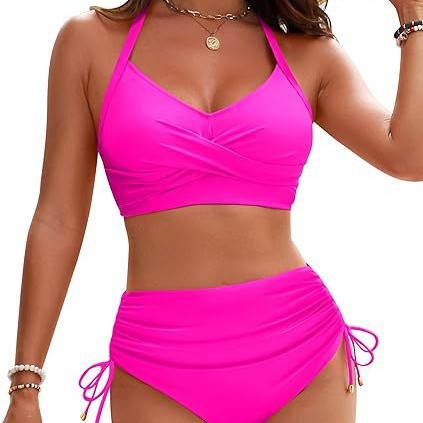 Damen Hochtaillierter Bikini mit gerafftem Detail EB