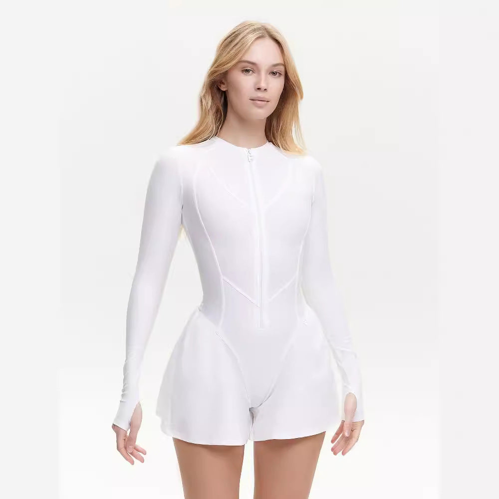 Damen Sportlicher Jumpsuit mit langem Arm und Reißverschluss EB