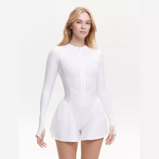 Damen Sportlicher Jumpsuit mit langem Arm und Reißverschluss EB