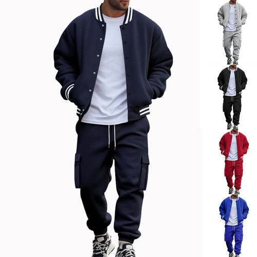 Herren nan College-Bomberjacke mit kontrastbündchen und Cargo-Jogginghose Set EB