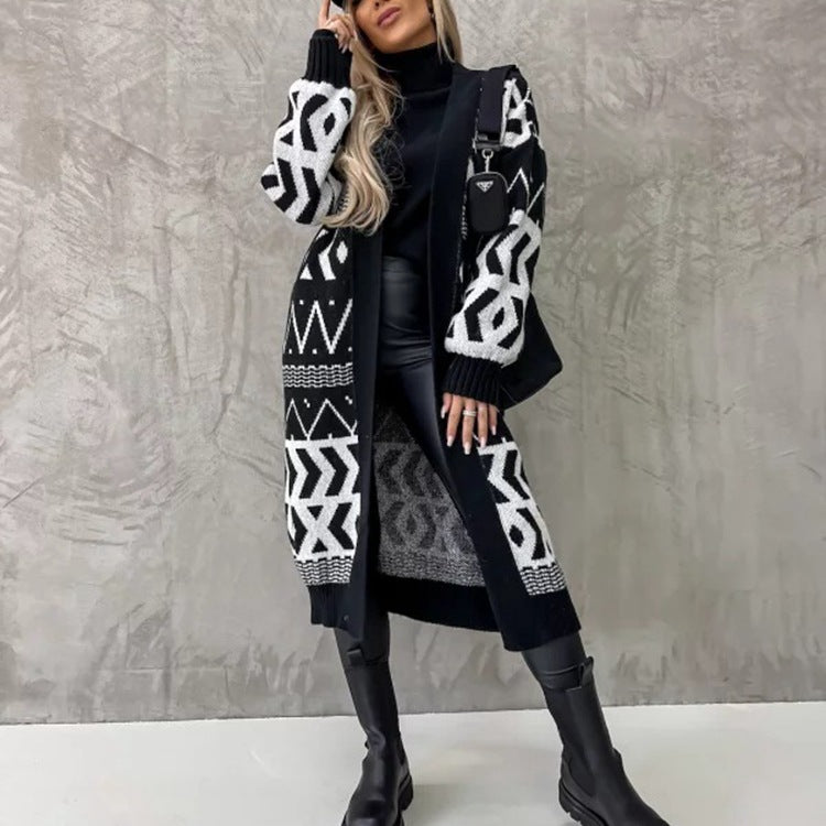 Damen Grobstrick-Cardigan mit grafischem Muster und offenem Schnitt EB