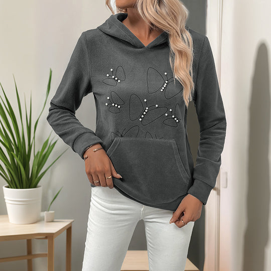 Damen lässiger Kapuzenpullover mit dekorativen Akzenten EB