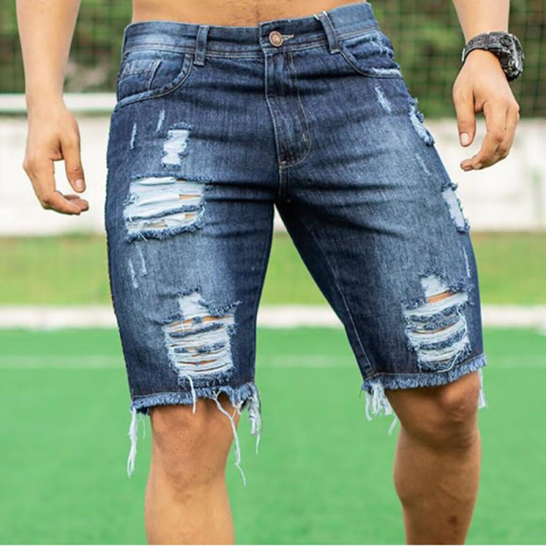 Herren Jeans-Shorts im trendigen Destroyed-Look mit fransigem Saum EB