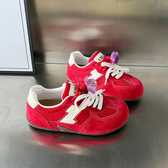 Damen Sportliche Sneaker mit atmungsaktiver Mesh-Oberfläche und buntem Quasten-Detail EB