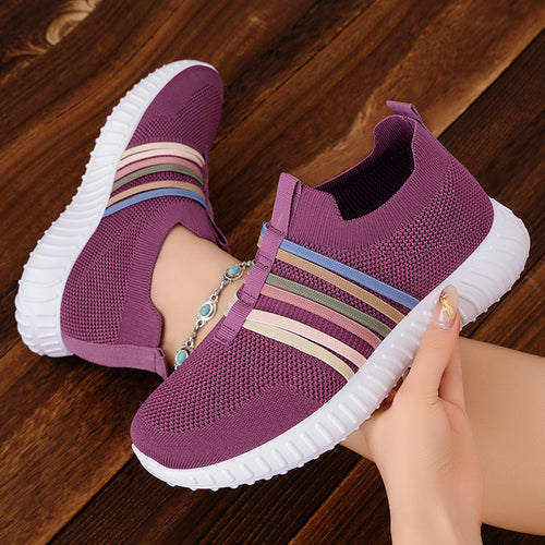 Damen Sportliche Slip-On Sneakers mit elastischem Obermaterial und rutschfester Sohle EB