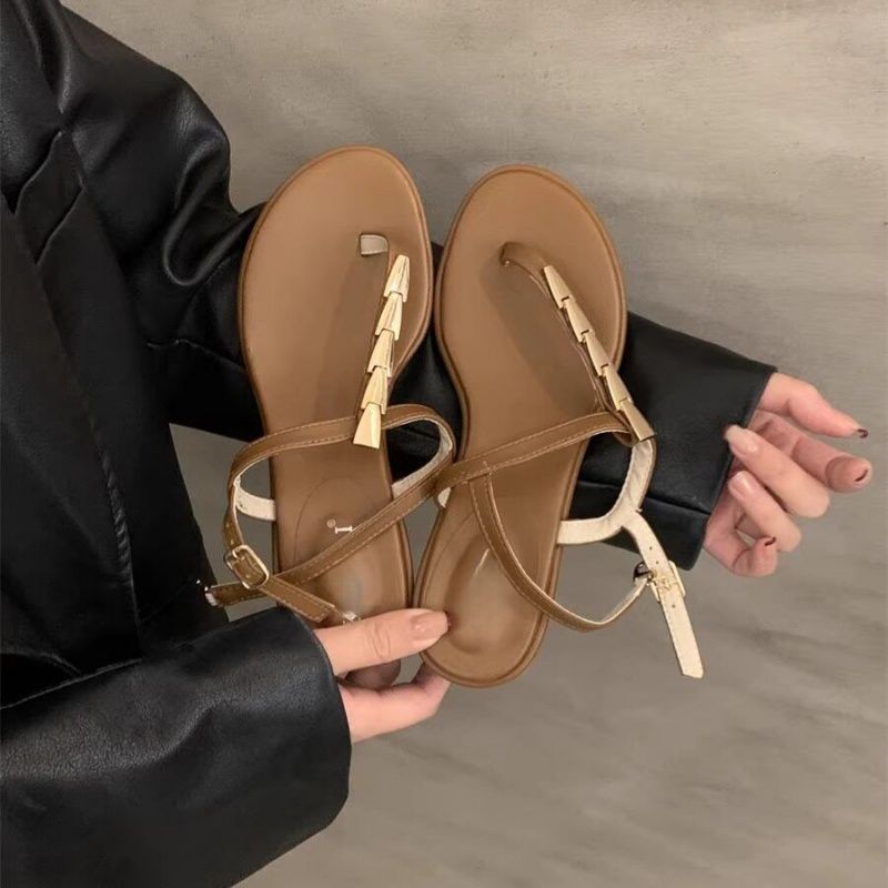 Damen elegante Riemchen-Sandalen mit goldenen Akzenten EB