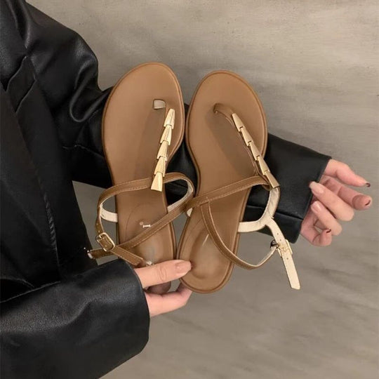 Damen elegante Riemchen-Sandalen mit goldenen Akzenten EB