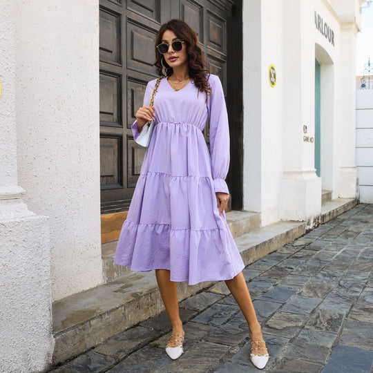 Damen Midikleid mit Volant und langen Ärmeln EB