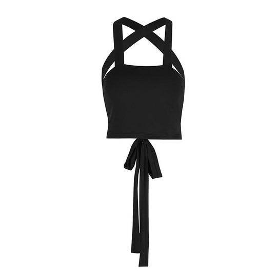 Damen modisches Crop-Top mit raffiniertem Kreuzträger-Design und verspieltem Bindegürtel EB