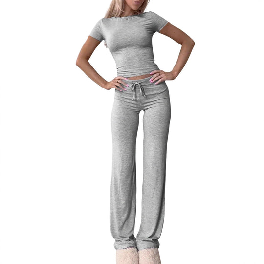 Damen lässiges Lounge-Set mit figurbetontem Oberteil und bequemer Hose EB