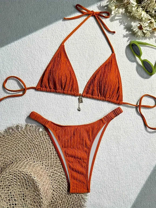 Damen Triangel-Bikini mit gewellter Textur EB