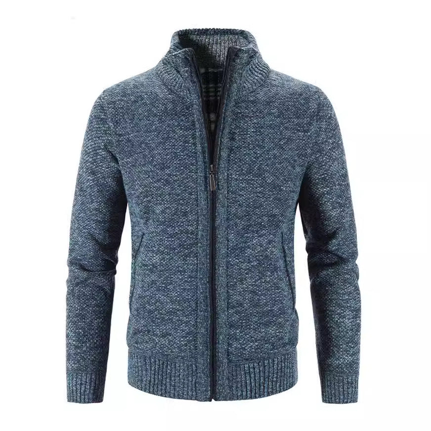 Herren Strickjacke mit strukturiertem Muster und hohem Stehkragen EB