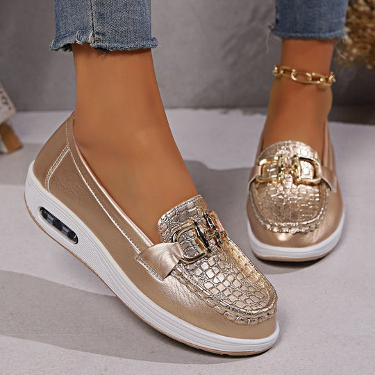 Damen  modische Plateau Loafer mit gepolstertem Luftkissenfußbett und Krokoprägung EB