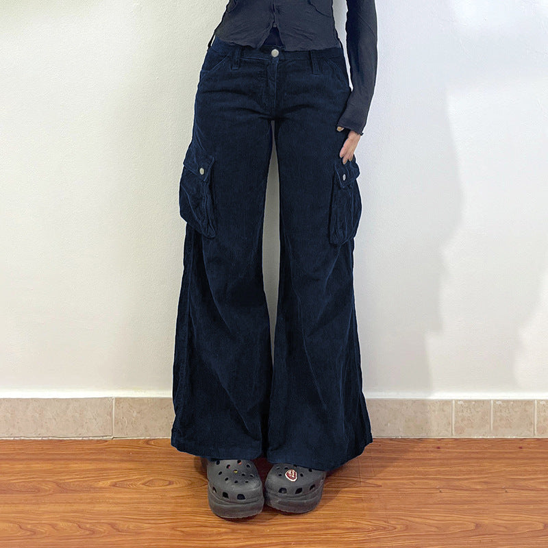 Damen Weite Cord-Cargo-Hose mit praktischen Taschen und lässigem Schnitt EB