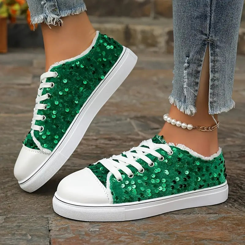 Damen Trendige Sneakers mit funkelnden Pailletten und komfortabler Sohle EB