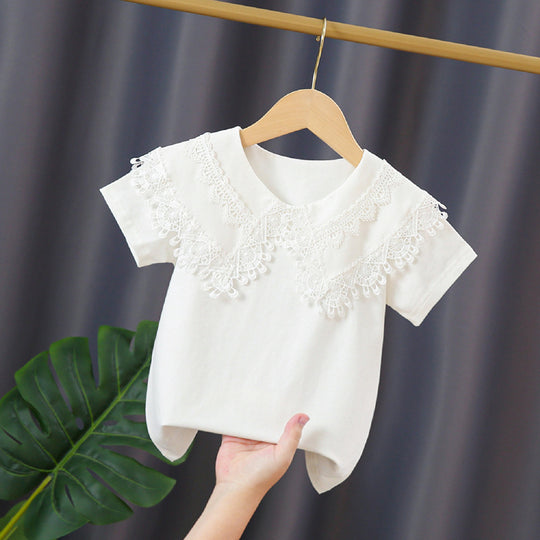 Damen T-Shirt mit Spitzenkragen EB