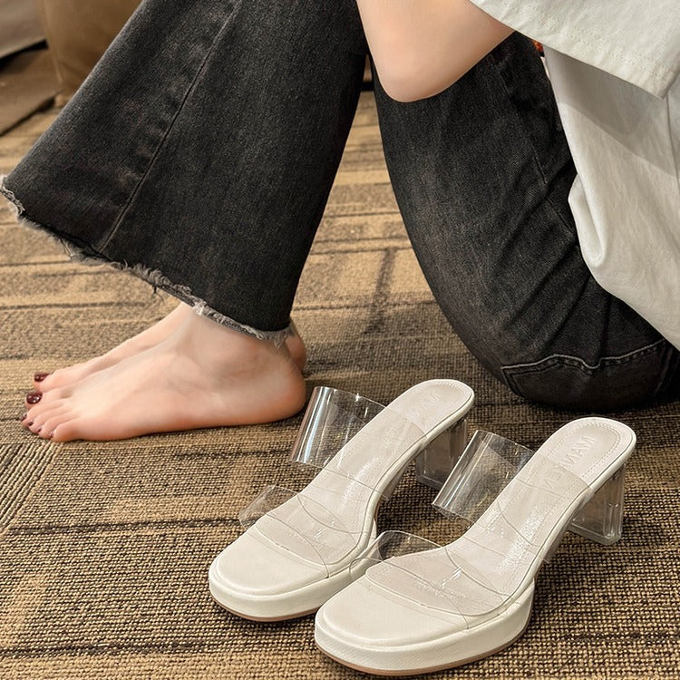Damen transparente Mules mit blockiertem Absatz EB