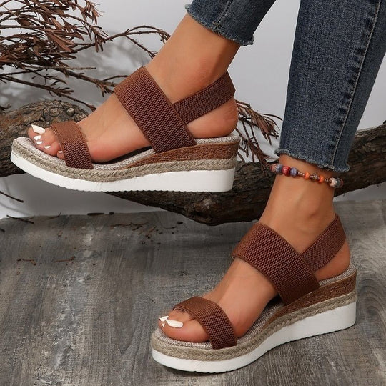 Damen Plateau-Sandalen mit dualem Riemen und entspannter Jute-Optik EB