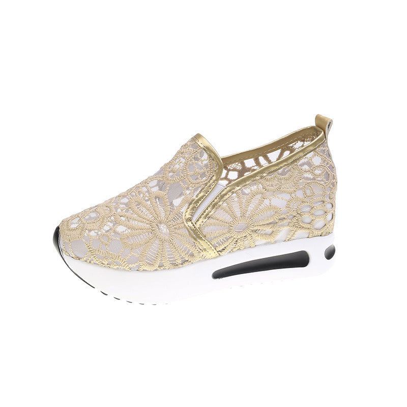 Damen Slip-On Sneakers mit eleganter Spitzenoberfläche und bequemer Dämpfung EB