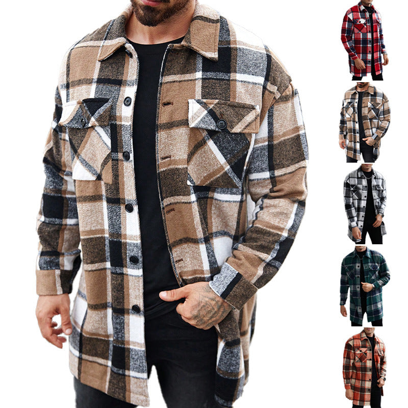 Herren nan kariertes Longline-Überhemd mit aufgesetzten Brusttaschen und Knopfleiste EB