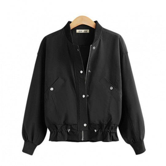 Damen Oversize Bomberjacke mit Tunnelzugbund, Druckknopfleiste und aufgesetzten Taschen EB