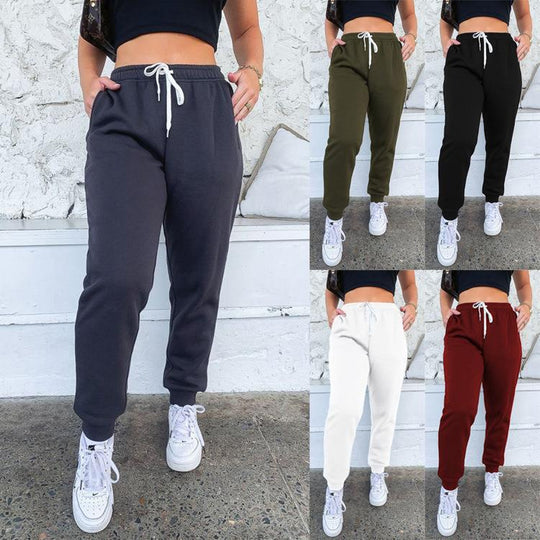 Damen nan taillenhohe tapered Jogginghose mit elastischem Komfortbund, verstellbarem Kordelzug und tiefen Eingrifftaschen EB