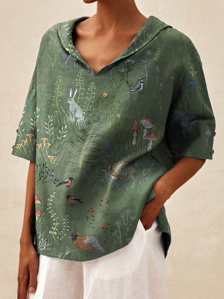 Damen Lässige Bluse mit floralem Muster und modernem Kragen EB