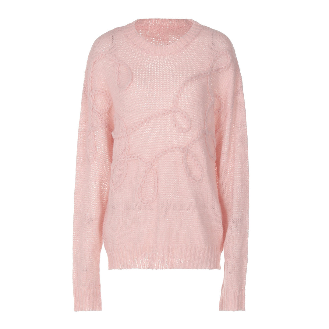 Damen Strickpullover mit floralem Garnmuster EB