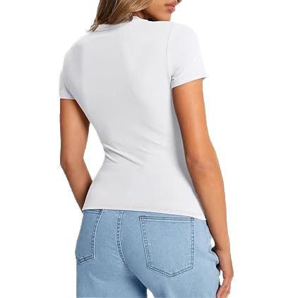 Damen figurbetontes Kurzarm-T-Shirt aus elastischem Material EB