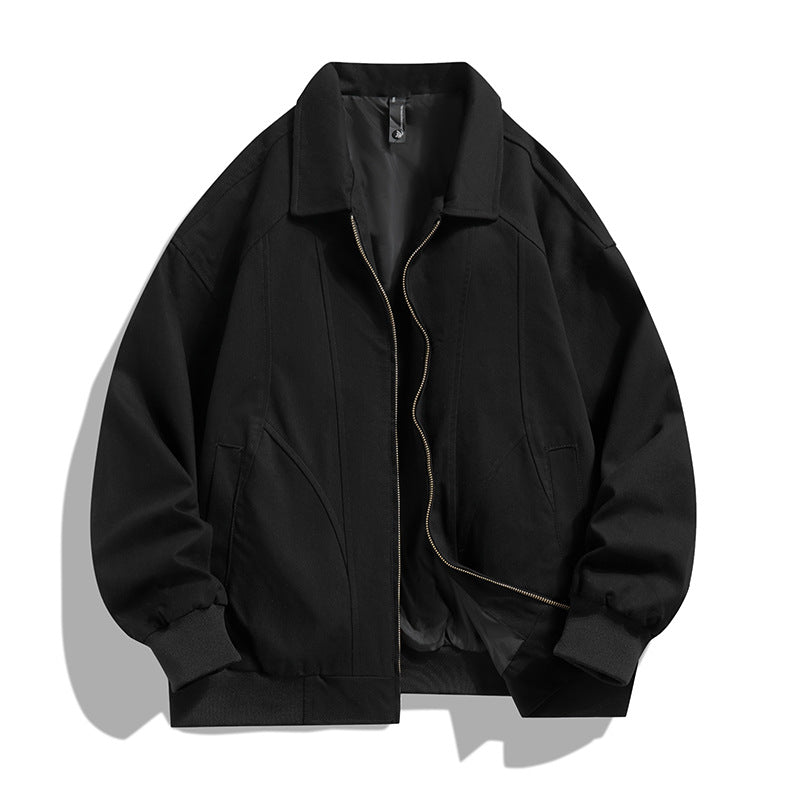 Men's  oversized collared zip-up lined utility bomber jacket with angled welt pockets EB