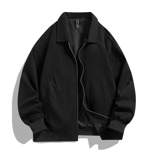 Men's  oversized collared zip-up lined utility bomber jacket with angled welt pockets EB
