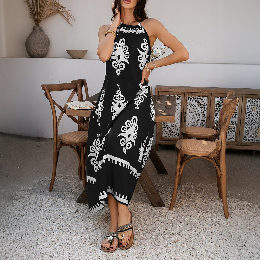Damen Halterkleid mit verspieltem Muster und asymmetrischem Saum EB
