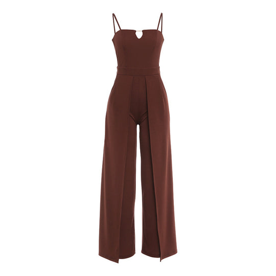 Damen Elegantes Langarm-Overall mit hochgeschlossenem Ausschnitt und seitlichem Schlitz EB