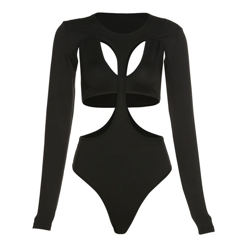 Damen Cut-Out Badeanzug mit langen Ärmeln und hohem Ausschnitt EB