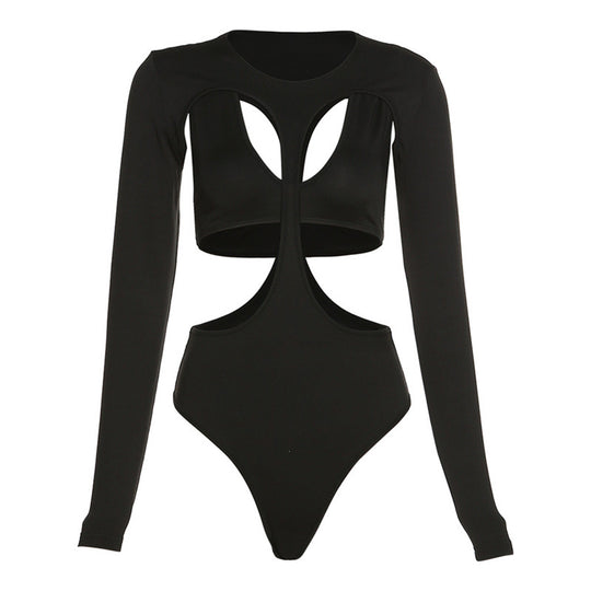 Damen Cut-Out Badeanzug mit langen Ärmeln und hohem Ausschnitt EB