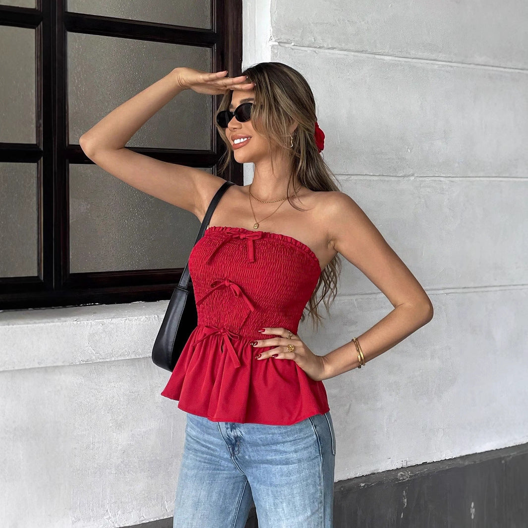 Damen Bandeau-Top mit gerafftem Detail und schmeichelndem Volant EB