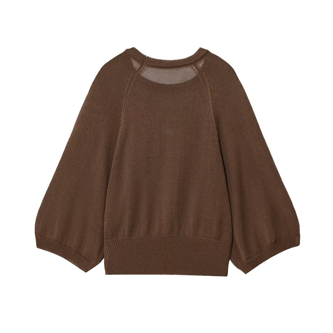 Damen lässiger Pullover mit überschnittenen Ärmeln und Rundhalsausschnitt EB