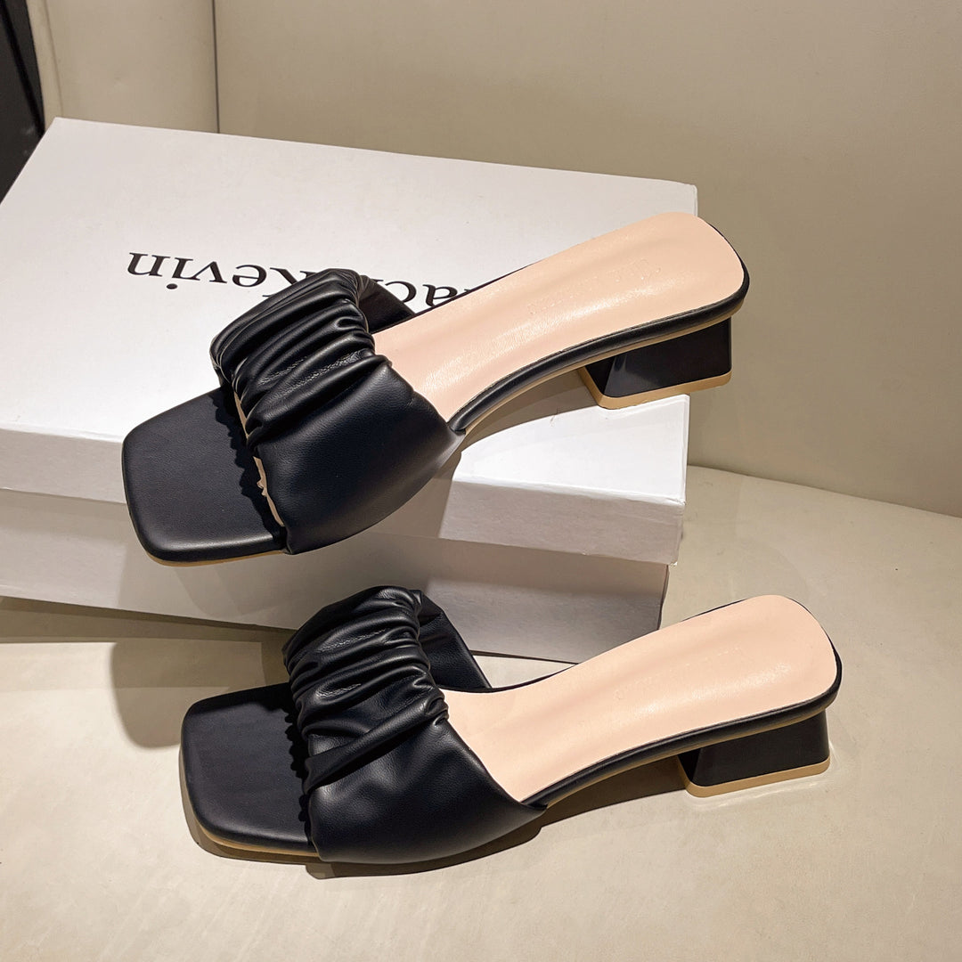 Damen moderne Slide-Sandalen mit gerafftem Riemendesign EB