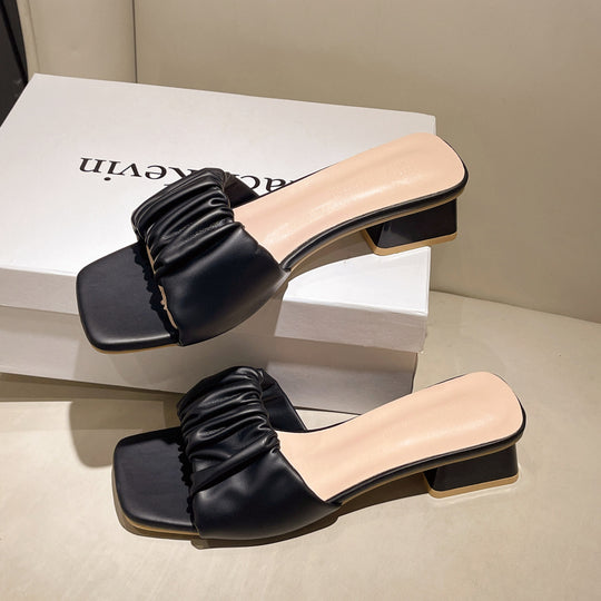 Damen moderne Slide-Sandalen mit gerafftem Riemendesign EB
