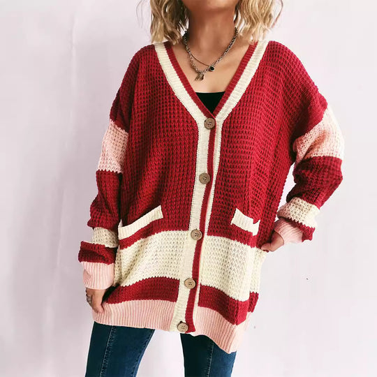 Damen Strickjacke mit modernen Streifenmustern und praktischen Taschen EB