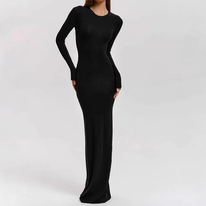 Damen Elegantes Langarm-Maxikleid mit figurformendem Schnitt und hohem Komfort EB