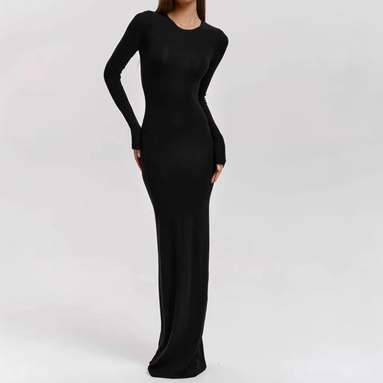Damen Elegantes Langarm-Maxikleid mit figurformendem Schnitt und hohem Komfort EB