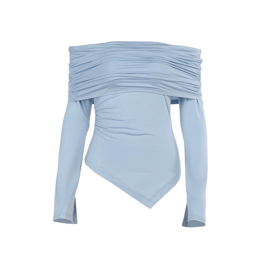 Damen schulterfreies Oberteil mit Rüschendetails und asymmetrischem Saum EB