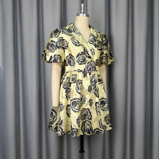 Damen Blumenmuster Minikleid mit tailliertem Gürtel EB