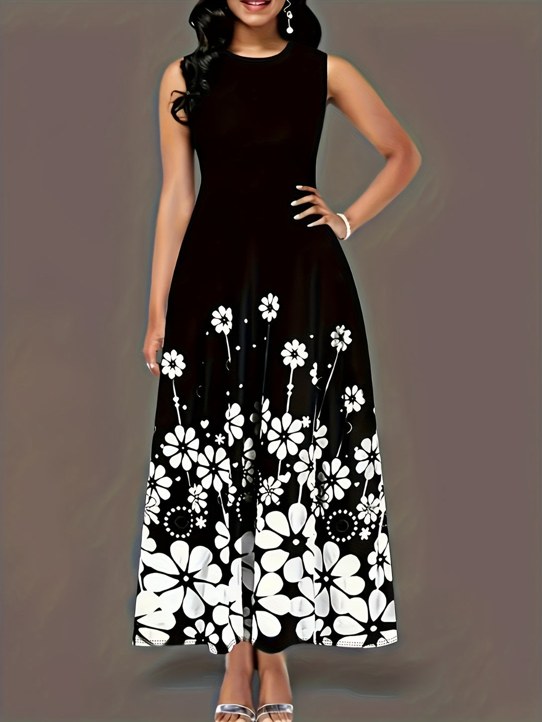 Damen Maxikleid mit floralem Muster und praktischen Seitentaschen EB