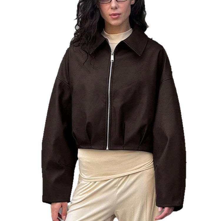 Damen modische cropped jacke mit voluminösen Ärmeln EB