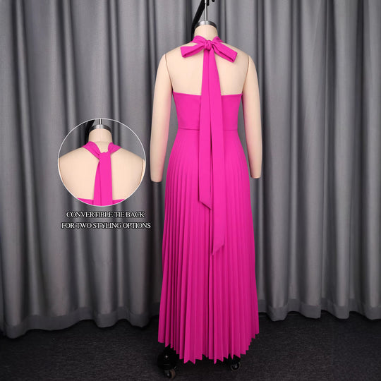 Damen Elegantes Plissiertes Maxikleid mit dekorativen Rosen EB
