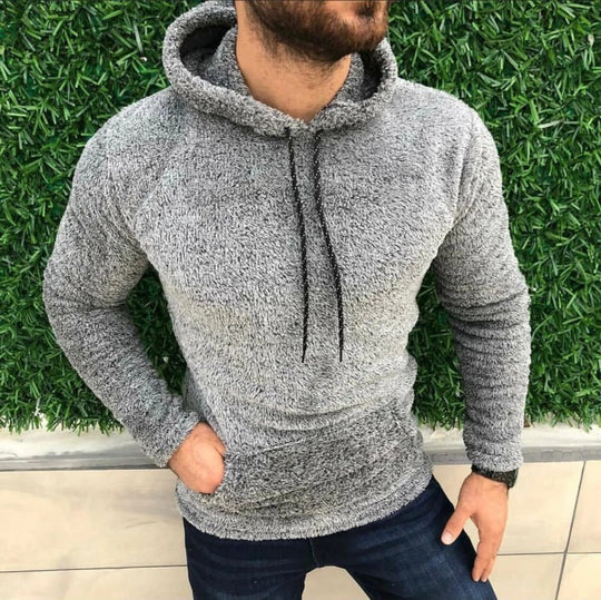 Herren nan Teddy-Plüsch Kapuzenpullover mit schmaler Passform und Kängurutasche EB