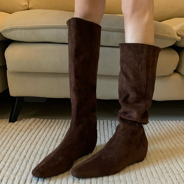 Damen modische Stiefel mit gerafftem Schaft und spitzem Fußteil EB
