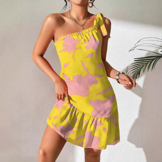 Damen Sommerliches Minikleid mit verspieltem Volant und asymmetrischem Saum EB